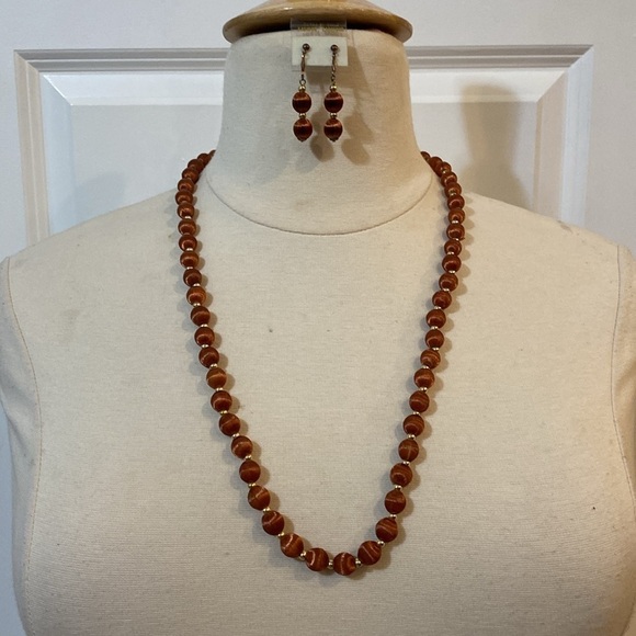 Vintage Spun Silk Bead Endless Necklace & Earrings - Picture 1 of 10